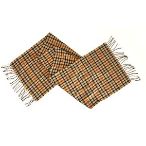 DAKs London Scarf Plaid Lambs Wool 55" X‎  12" Vintage Tan Rust Orange Black